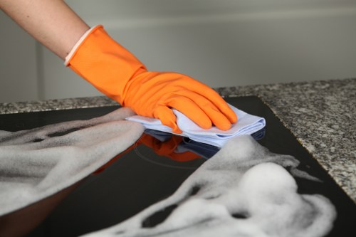 Carpet cleaning technician preparing equipment for a service booking