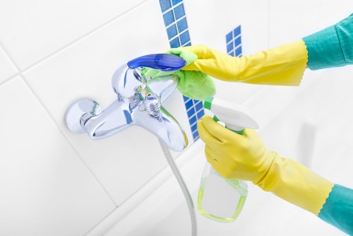 Experienced carpet cleaners treating a stained carpet